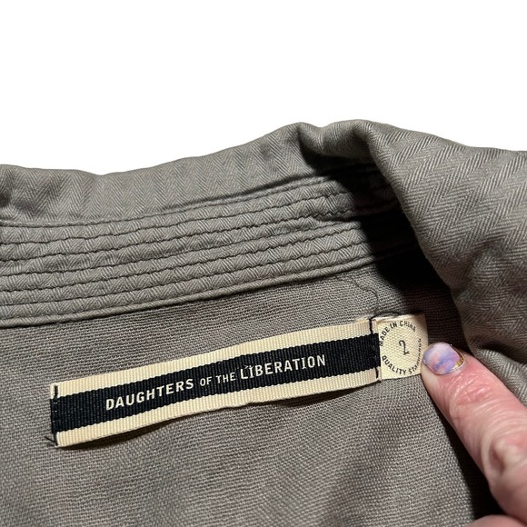 DAUGHTERS OF THE LIBERATION Lightweight Khaki Tie Waist Utility Jacket Women 2 - Picture 2 of 7